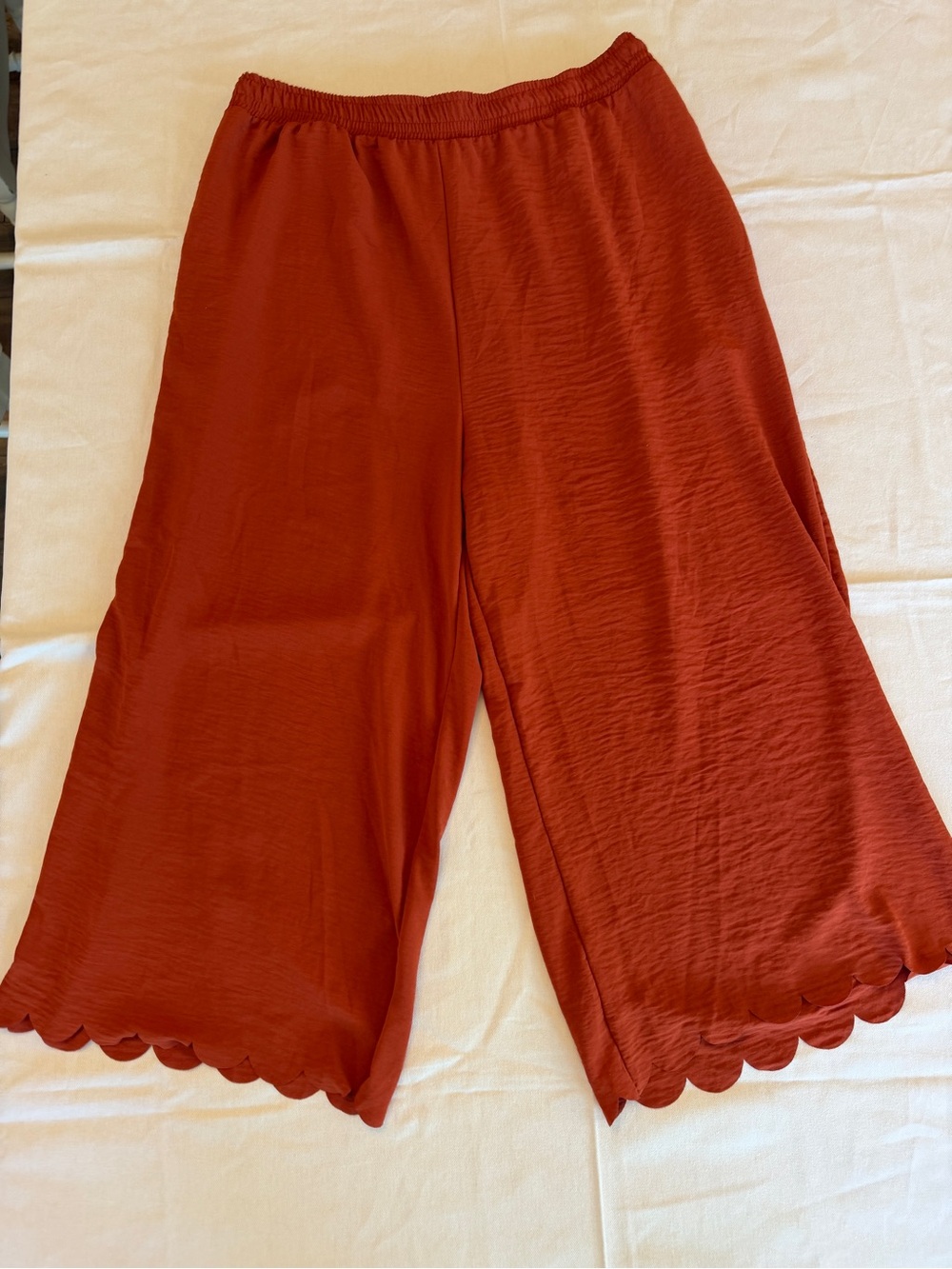 Women’s Scallop-Hem Wide Leg Bottoms - Rust size 2X by  Cotton Bleu